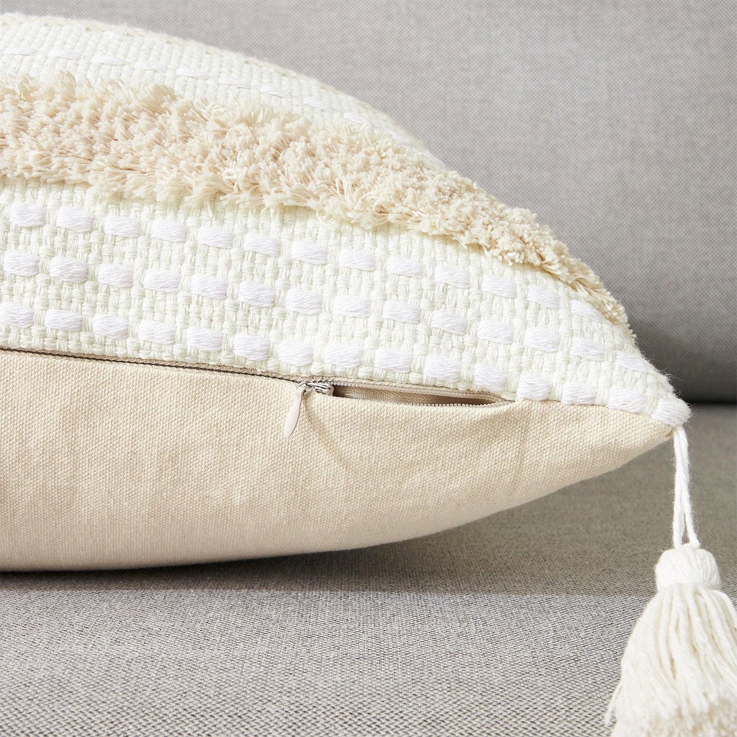 Cushion Cover Cotton Linen Pillowcase Tufted Beige Decorative Fashionable Cotton Hand-Woven Throw Pillow Covers Tufted  Pillow Covers  Bedroom Throw Pillow Cushion For Bed Home