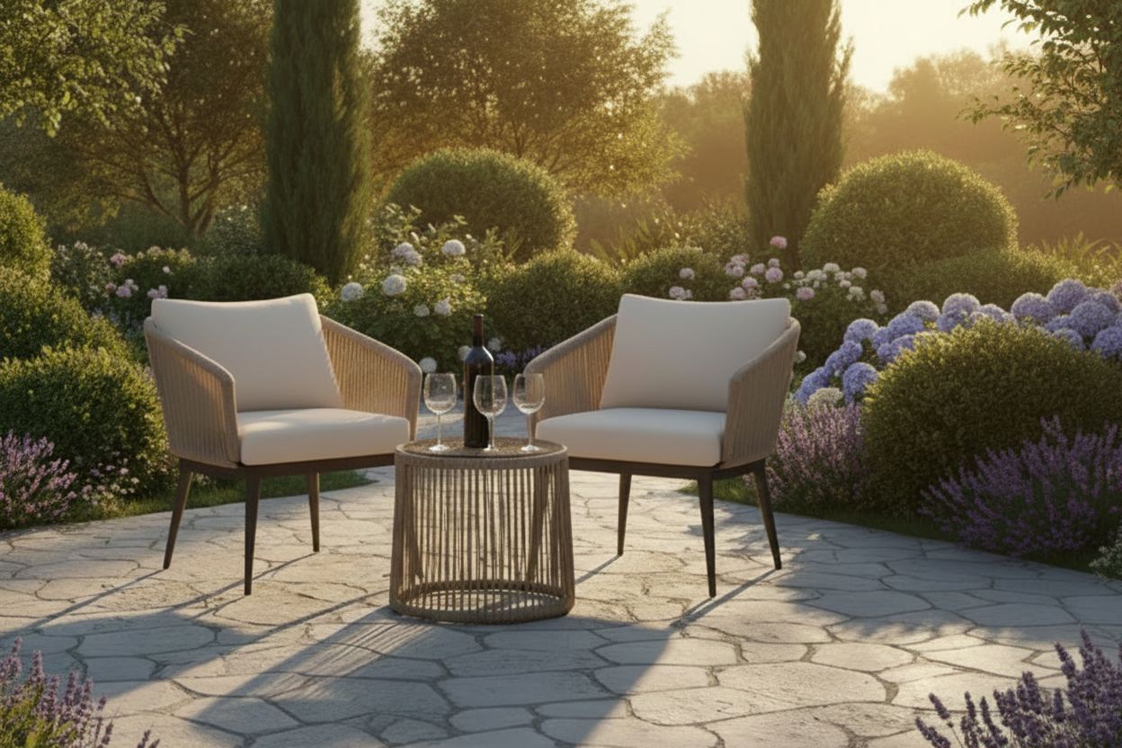 Beige 3 Piece Patio Rattan Bistro Conversation Set Outdoor Wicker Chairs And Side Table