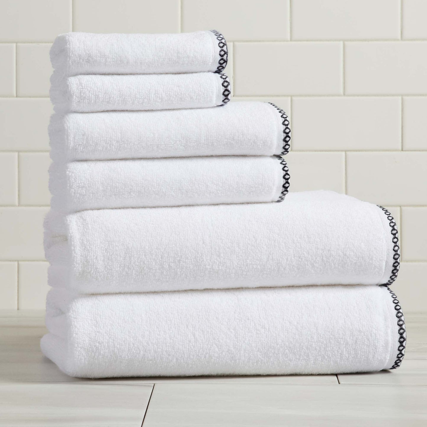 Cotton Border Stitched 6 Piece Towel Set Valery Collection Zero Twist Combed Cotton