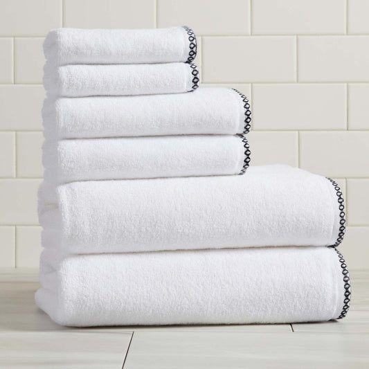 Cotton Border Stitched 6 Piece Towel Set Valery Collection Zero Twist Combed Cotton