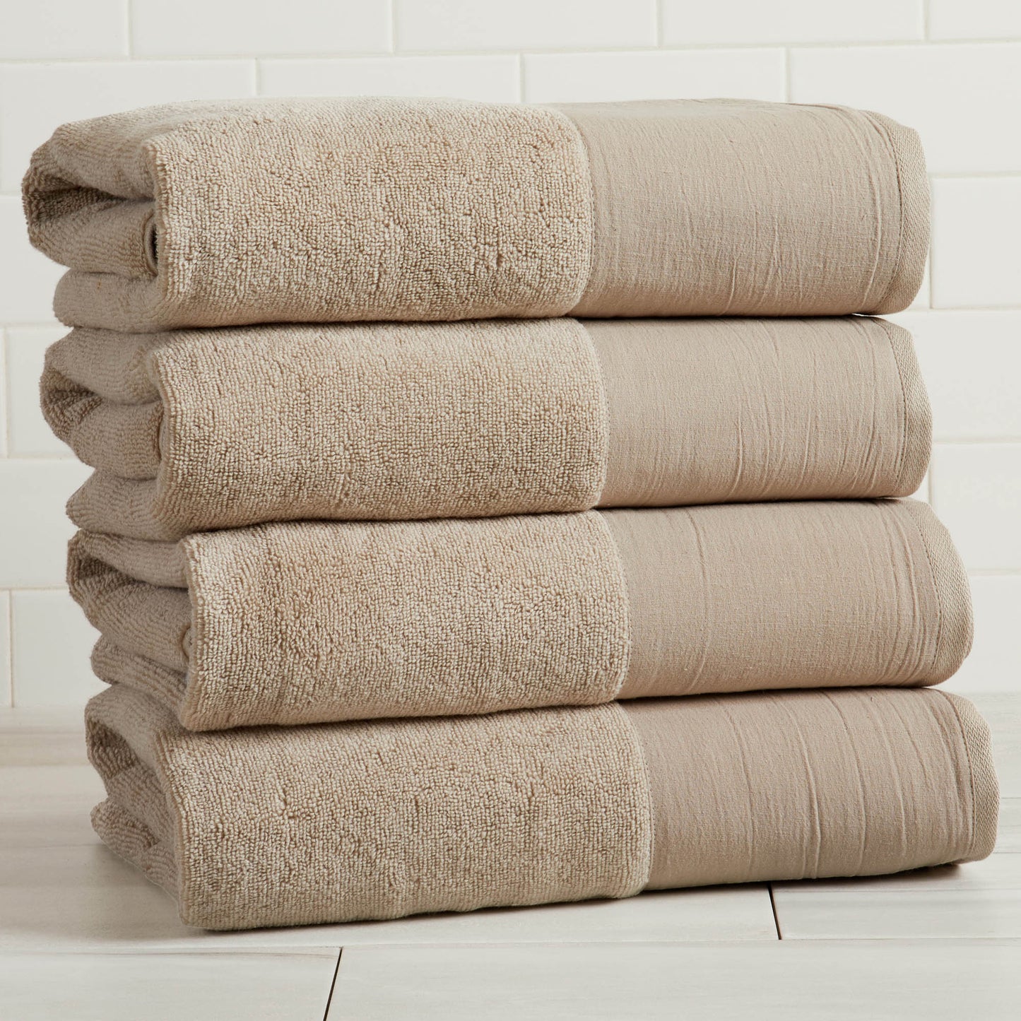 Priya Collection Six Piece Cotton Towel Set With Linen Like Border Zero Twist Combed Cotton