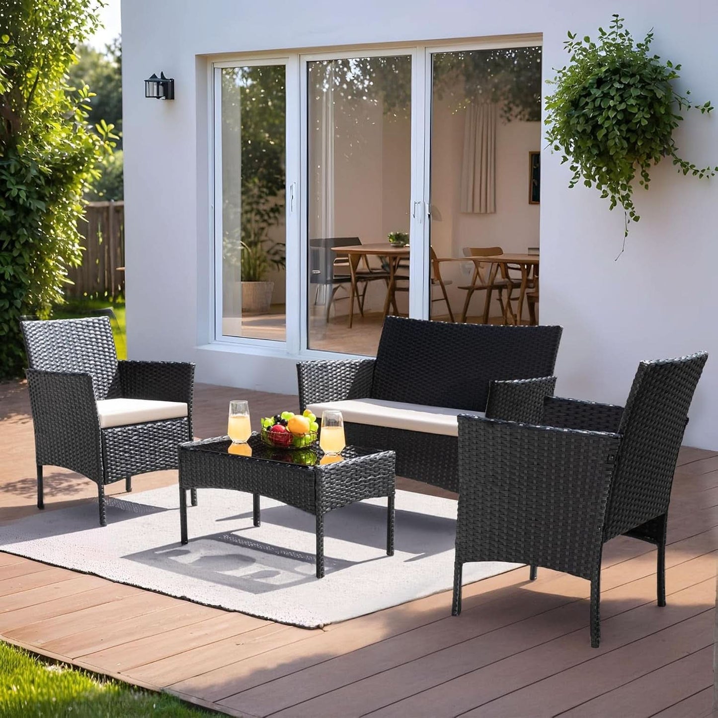 Patio Furniture Four Piece Conversation Set Black Beige