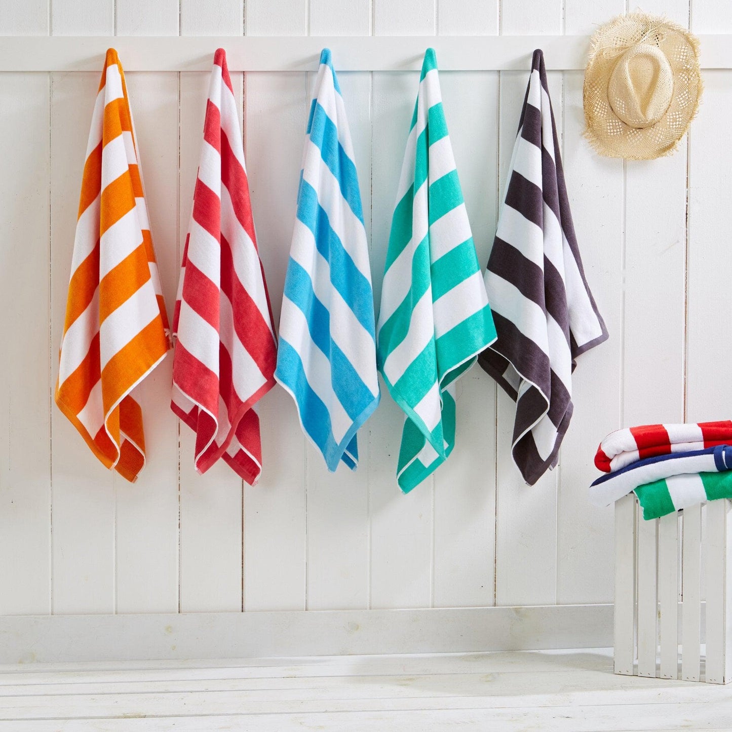 Oversized Cotton Velour Cabana Stripe Beach Towel Novia Collection Ultra Soft for Beach Poolside Camping