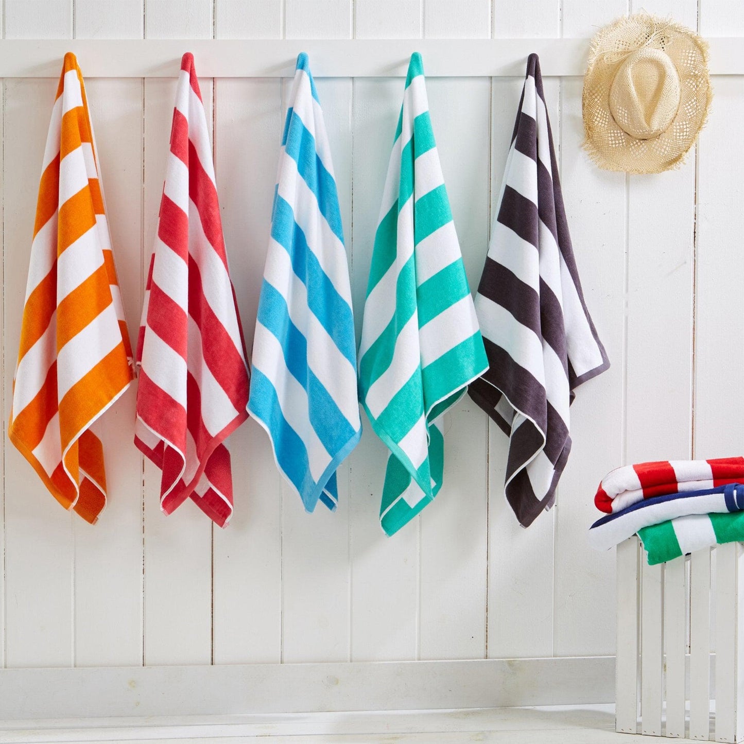 Oversized Cotton Velour Cabana Stripe Beach Towel Novia Collection Ultra Soft for Beach Poolside Camping