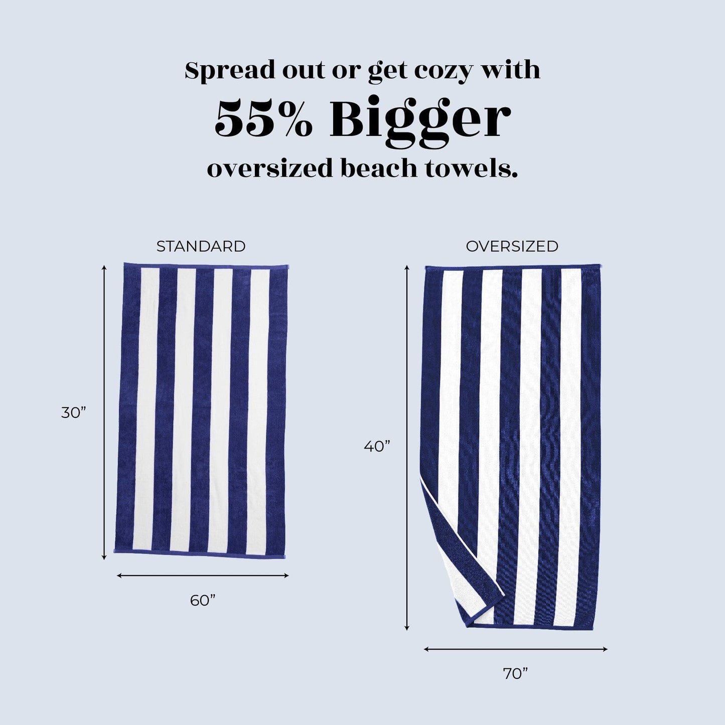 Oversized Cotton Velour Cabana Stripe Beach Towel Novia Collection Ultra Soft for Beach Poolside Camping
