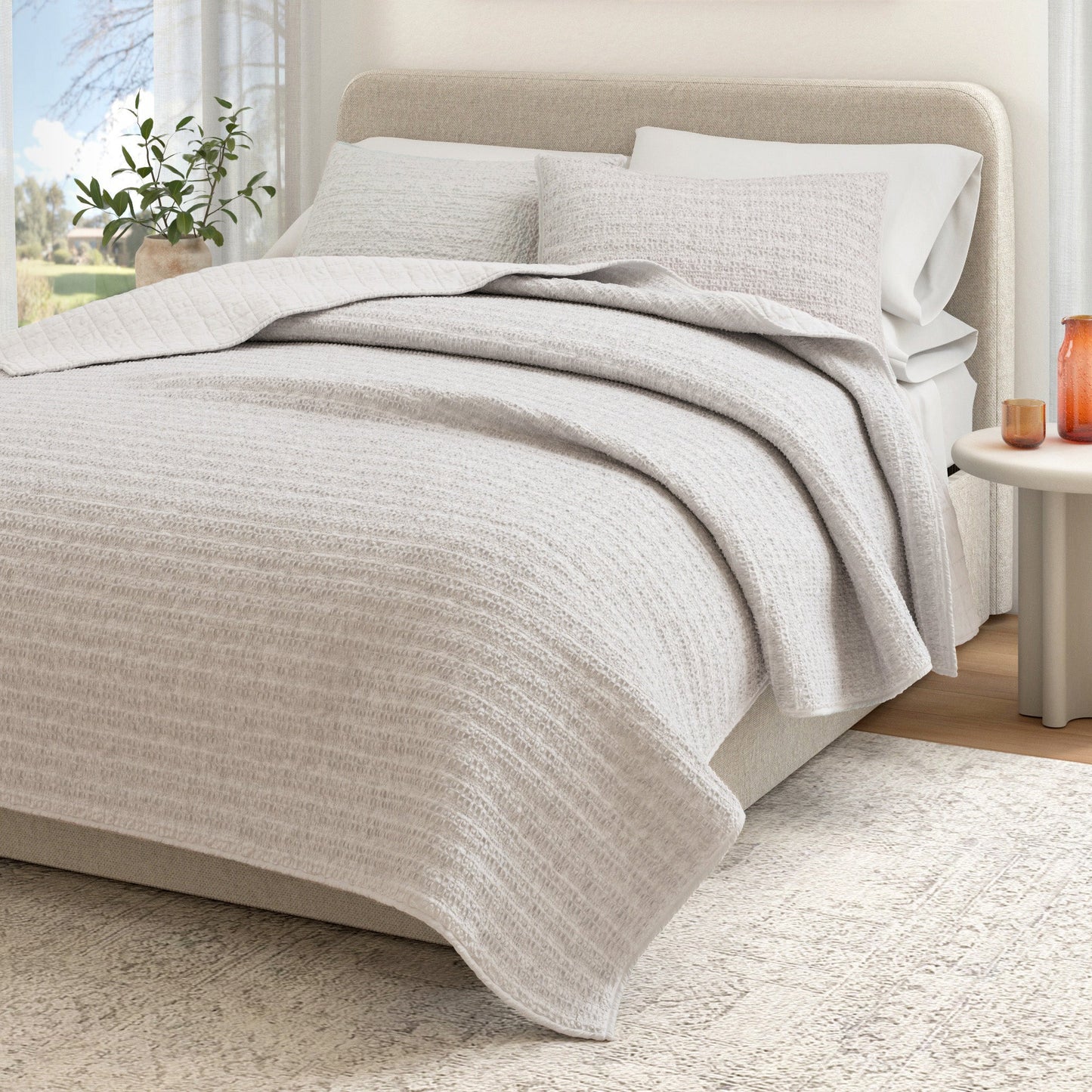 100 Percent Cotton Honeycomb Waffle Quilt Set Garment Washed Genevieve Collection