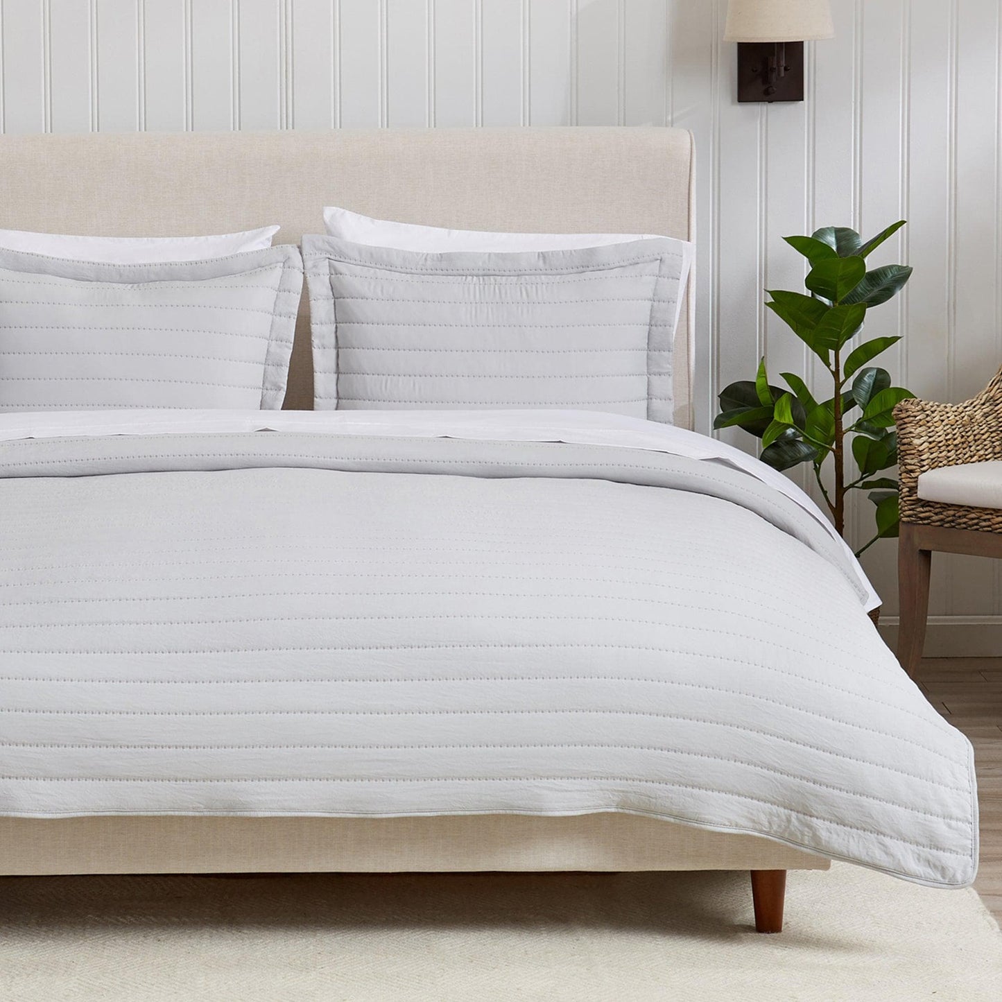 3 Piece Solid Striped Quilt From The Virginia Collection For Luxurious Breathable Bedroom Comfort