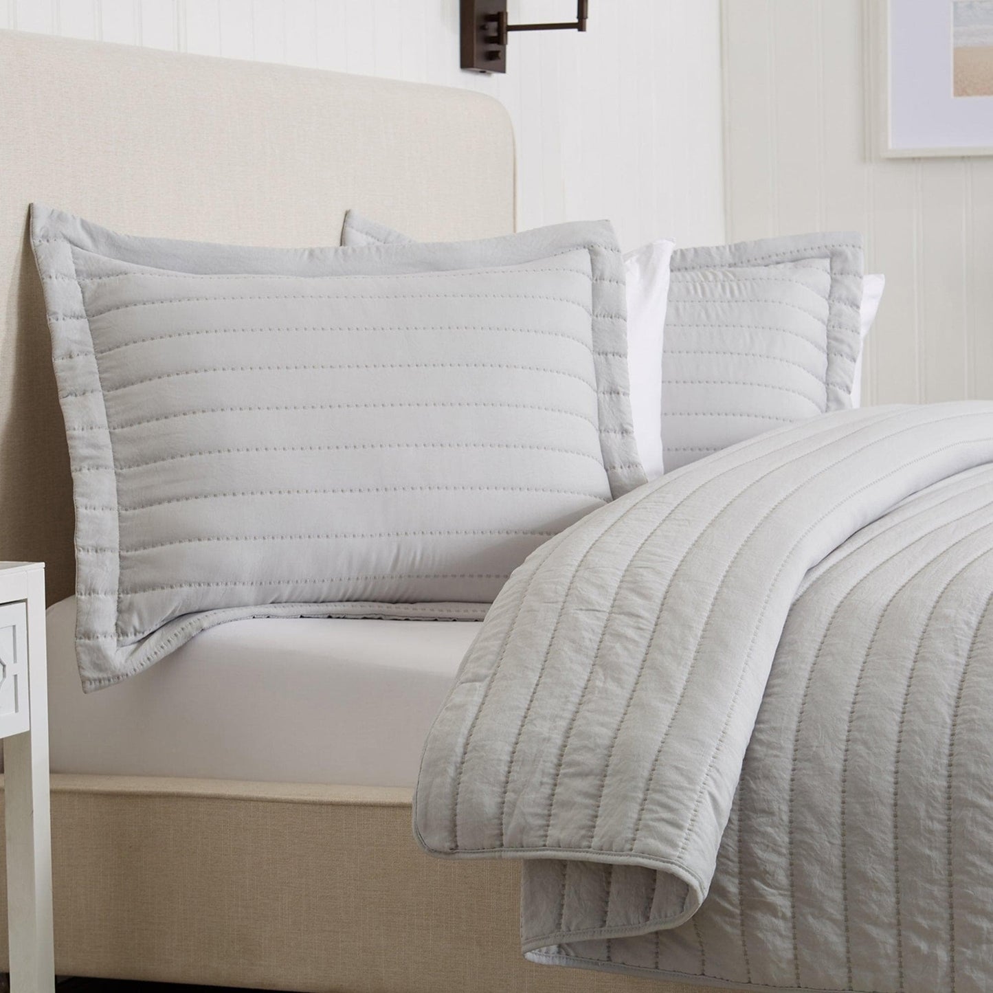 3 Piece Solid Striped Quilt From The Virginia Collection For Luxurious Breathable Bedroom Comfort