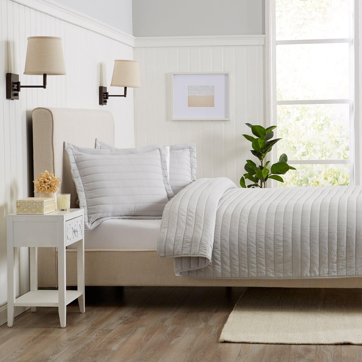 3 Piece Solid Striped Quilt From The Virginia Collection For Luxurious Breathable Bedroom Comfort