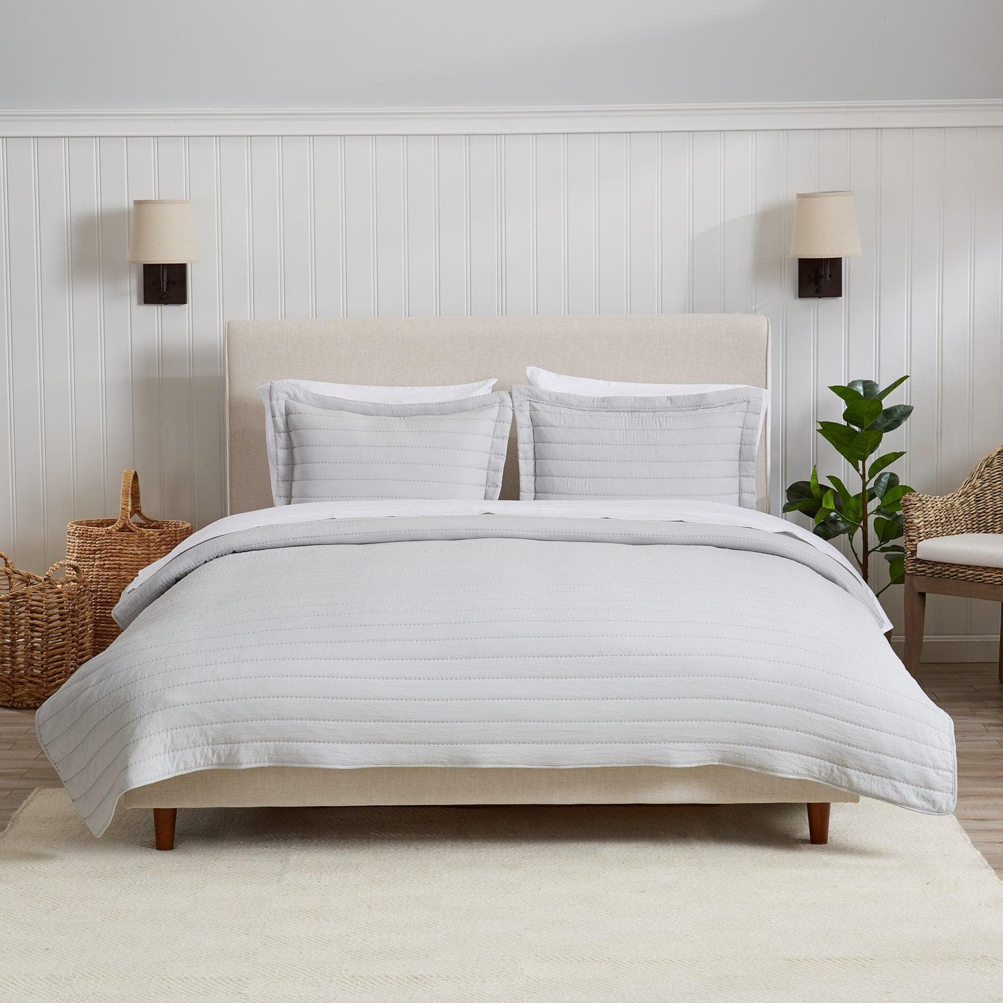 3 Piece Solid Striped Quilt From The Virginia Collection For Luxurious Breathable Bedroom Comfort
