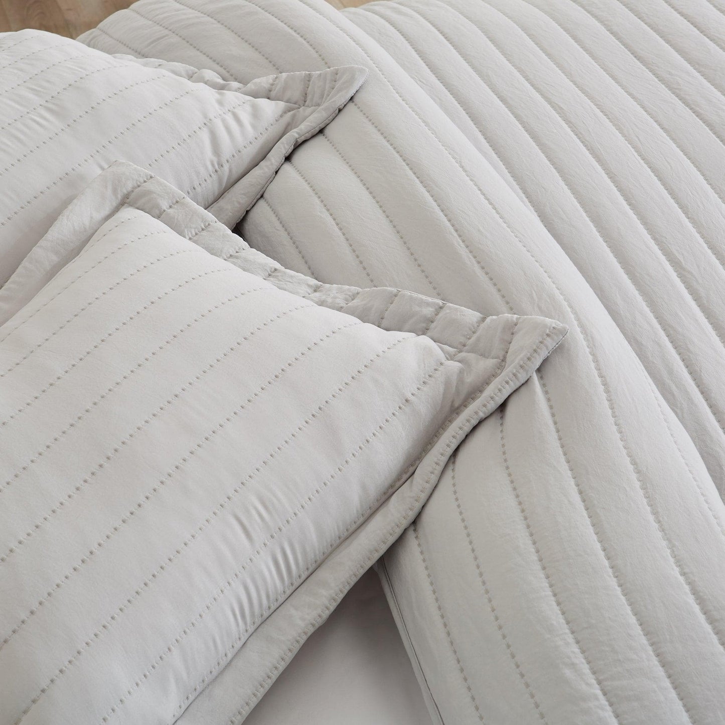 3 Piece Solid Striped Quilt From The Virginia Collection For Luxurious Breathable Bedroom Comfort