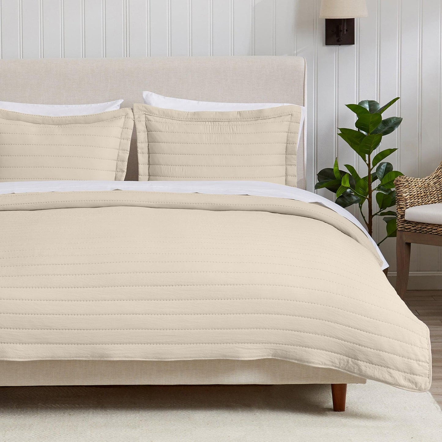 3 Piece Solid Striped Quilt From The Virginia Collection For Luxurious Breathable Bedroom Comfort
