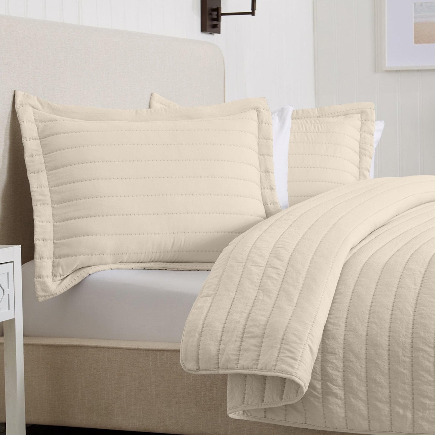 3 Piece Solid Striped Quilt From The Virginia Collection For Luxurious Breathable Bedroom Comfort