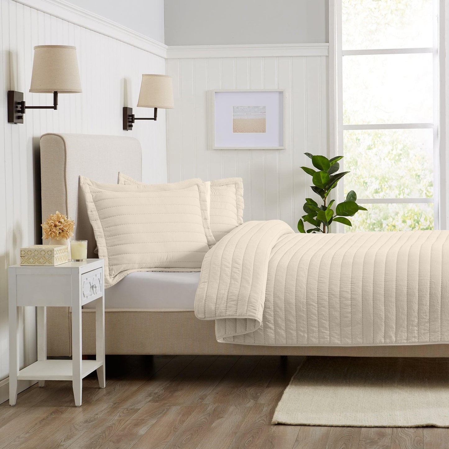 3 Piece Solid Striped Quilt From The Virginia Collection For Luxurious Breathable Bedroom Comfort