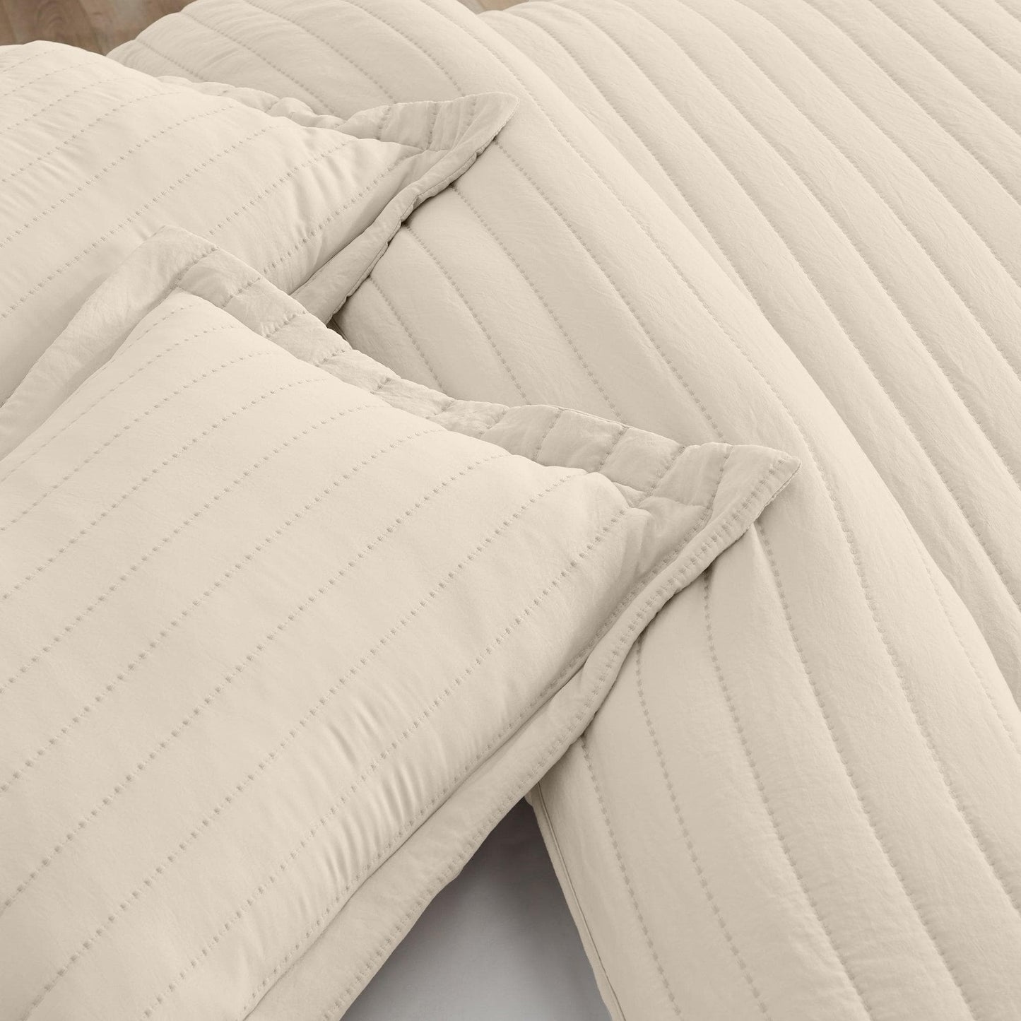 3 Piece Solid Striped Quilt From The Virginia Collection For Luxurious Breathable Bedroom Comfort