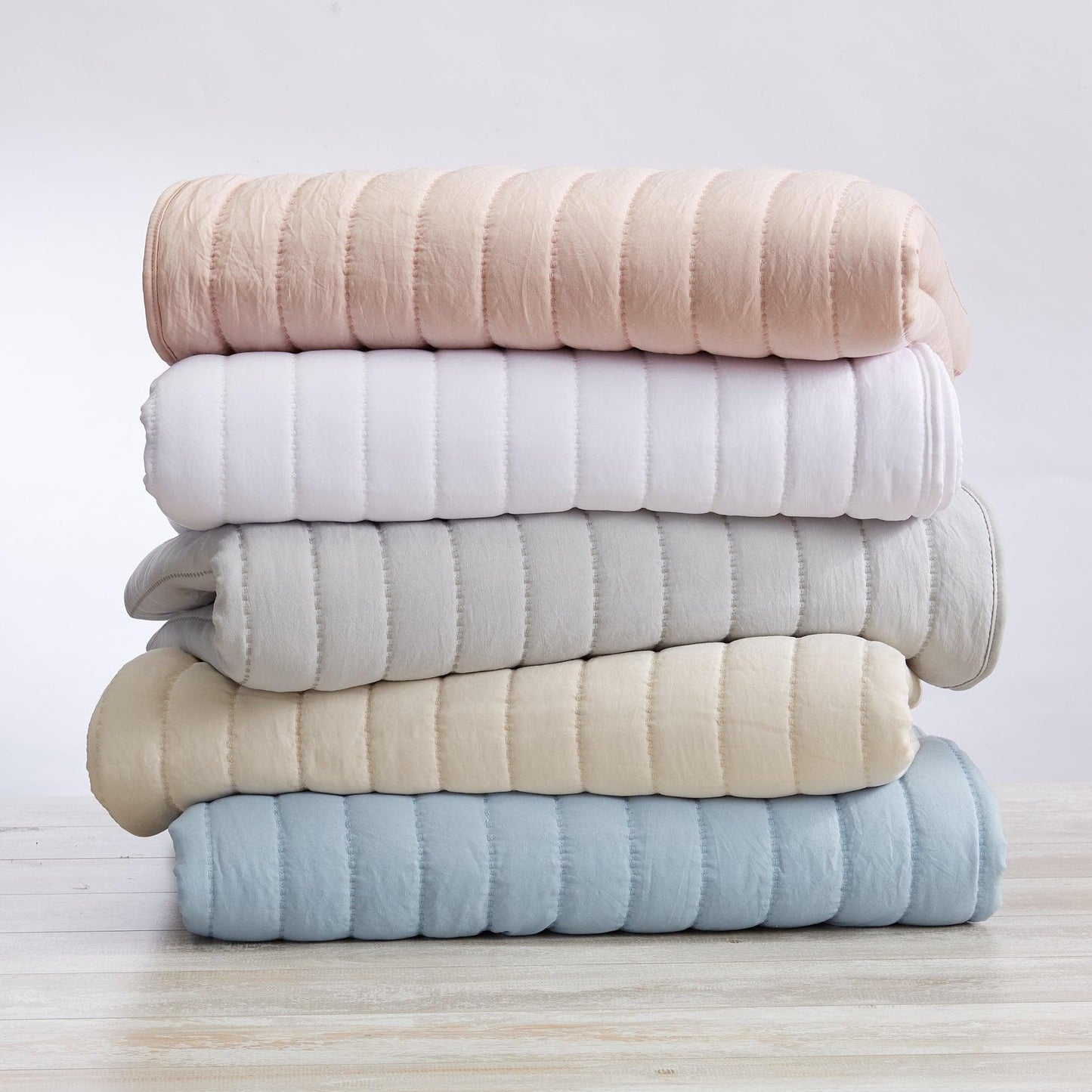 3 Piece Solid Striped Quilt From The Virginia Collection For Luxurious Breathable Bedroom Comfort