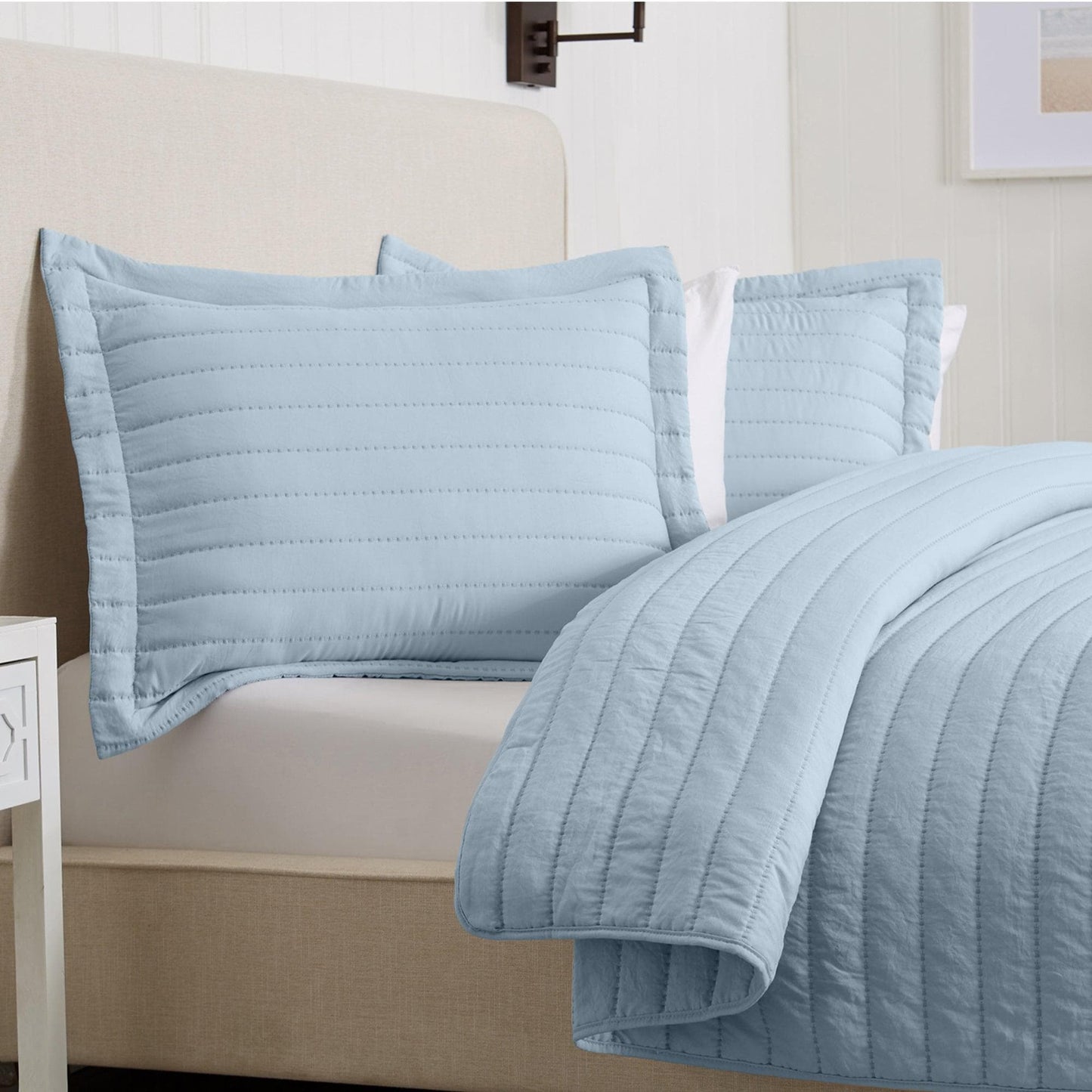 3 Piece Solid Striped Quilt From The Virginia Collection For Luxurious Breathable Bedroom Comfort