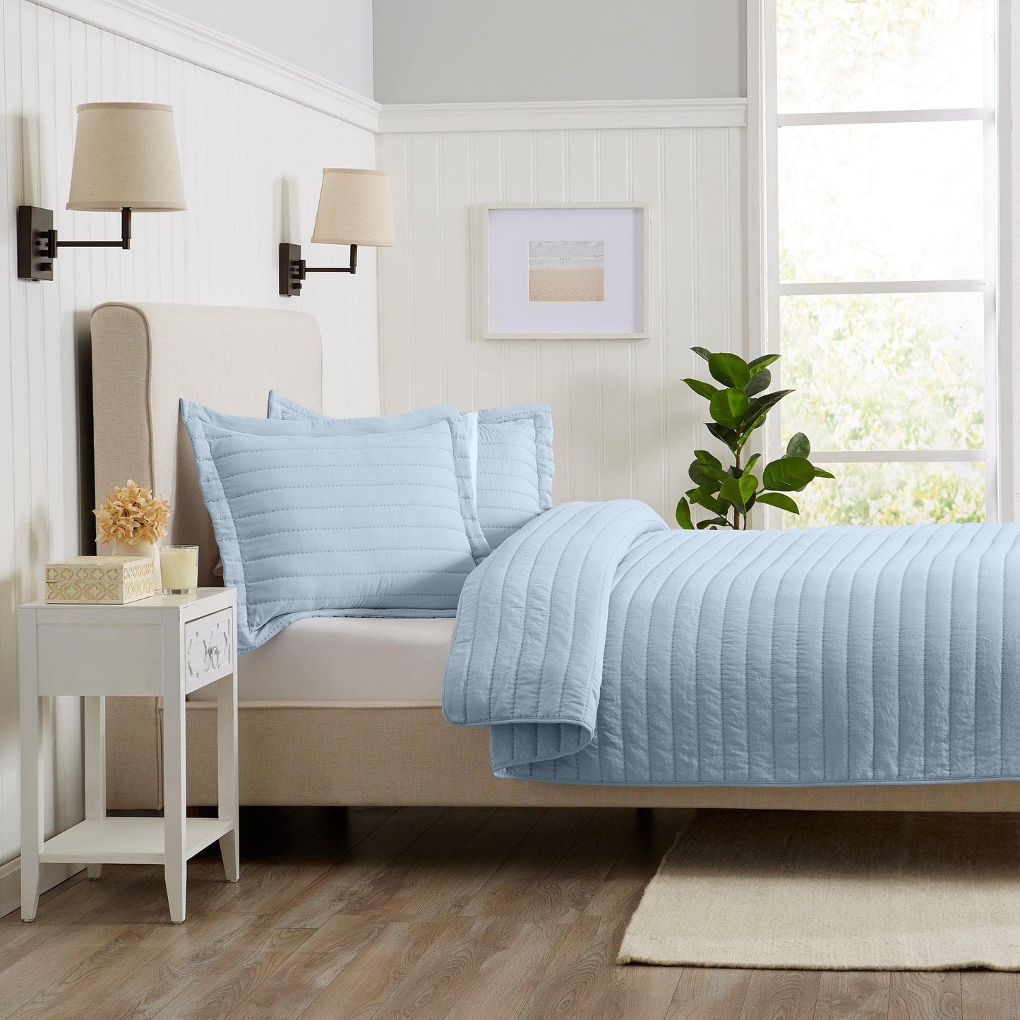 3 Piece Solid Striped Quilt From The Virginia Collection For Luxurious Breathable Bedroom Comfort