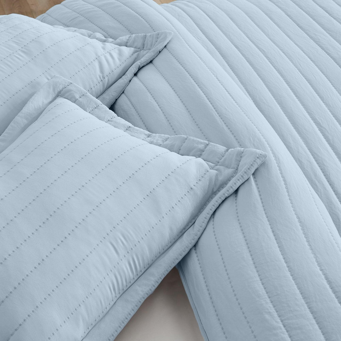 3 Piece Solid Striped Quilt From The Virginia Collection For Luxurious Breathable Bedroom Comfort
