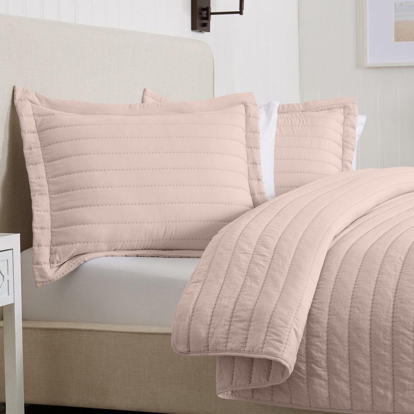 3 Piece Solid Striped Quilt From The Virginia Collection For Luxurious Breathable Bedroom Comfort