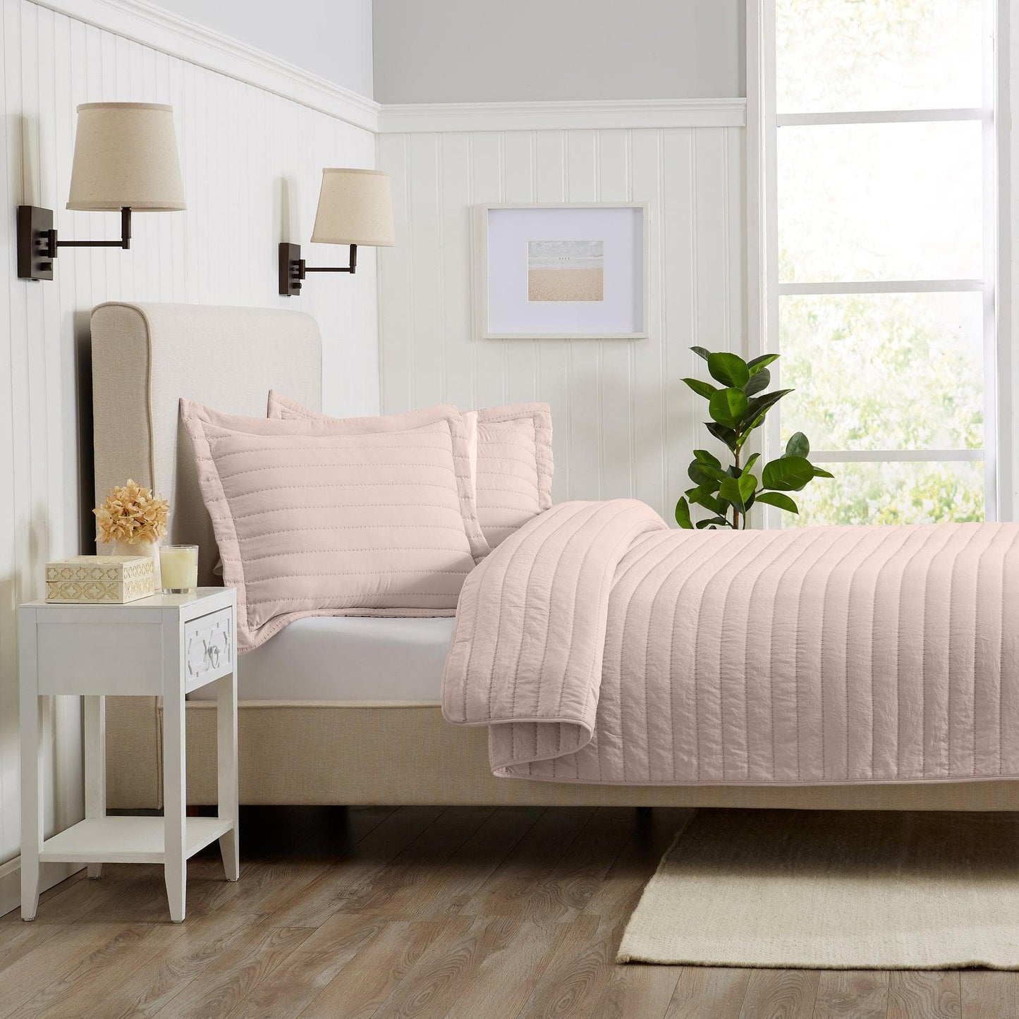 3 Piece Solid Striped Quilt From The Virginia Collection For Luxurious Breathable Bedroom Comfort