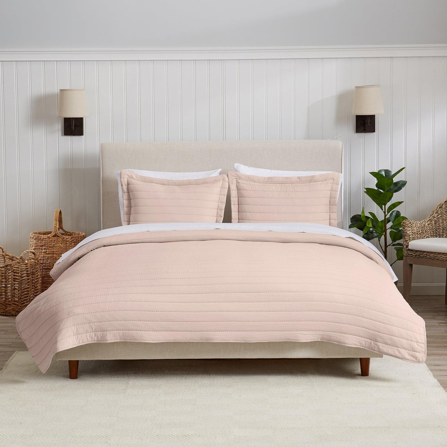 3 Piece Solid Striped Quilt From The Virginia Collection For Luxurious Breathable Bedroom Comfort