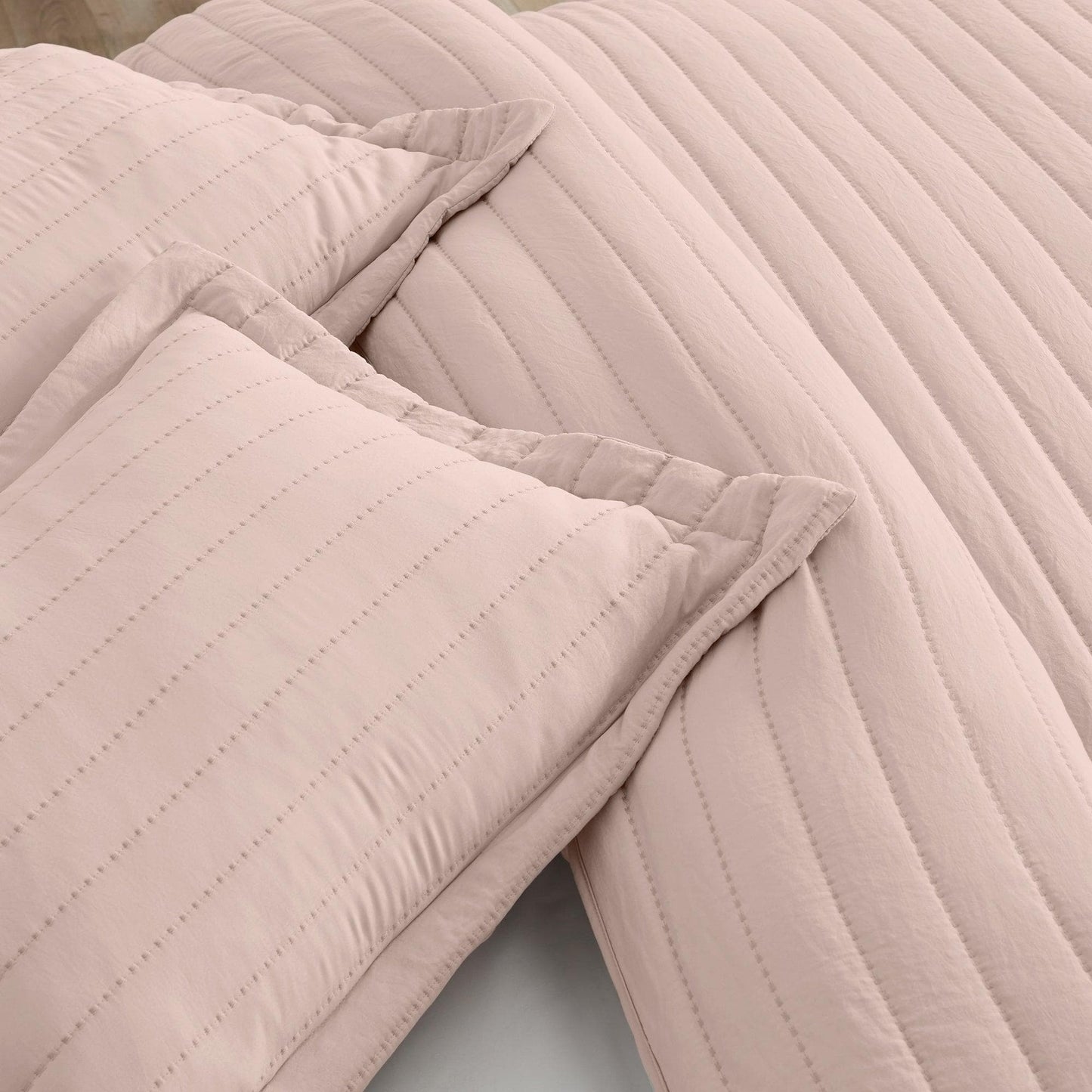 3 Piece Solid Striped Quilt From The Virginia Collection For Luxurious Breathable Bedroom Comfort