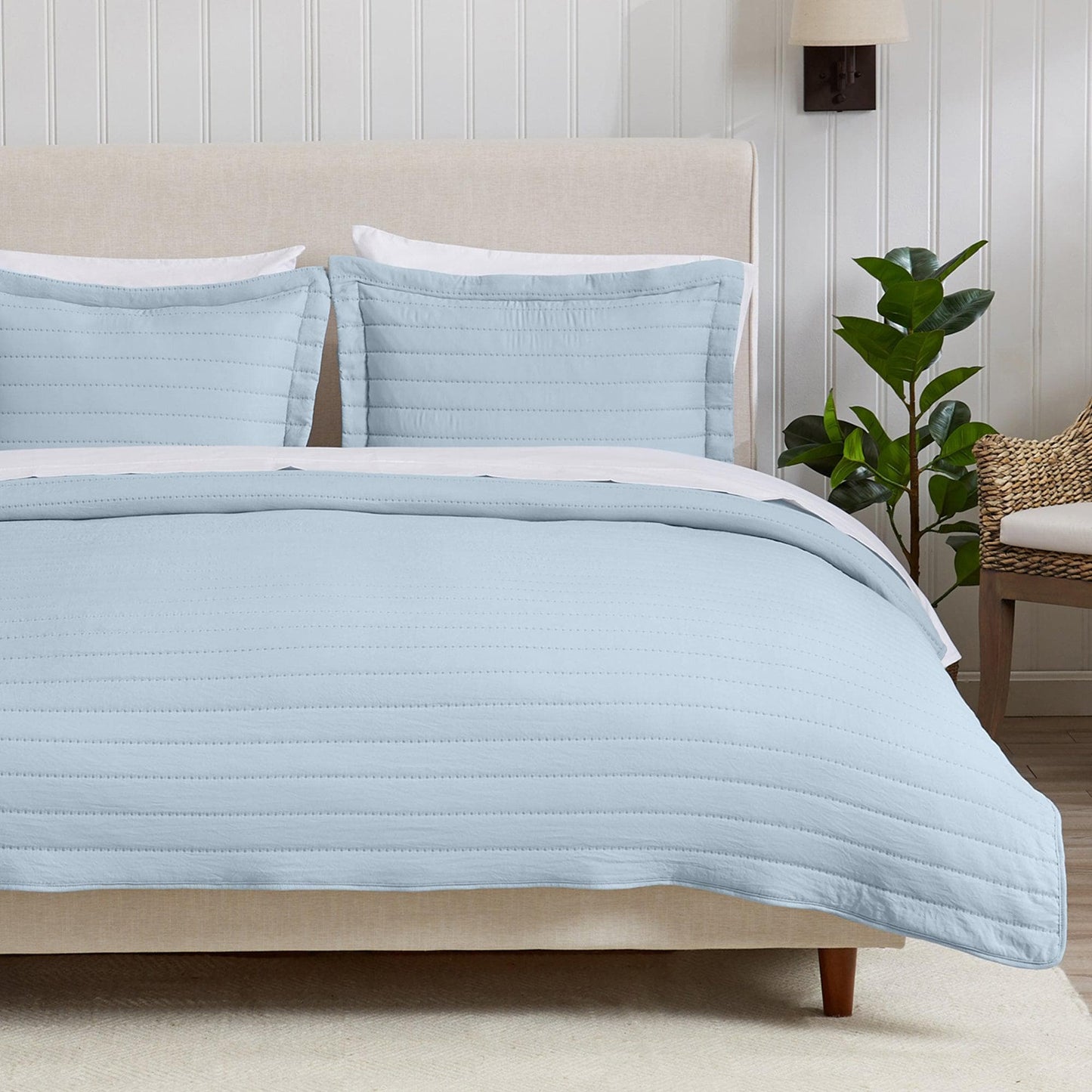 3 Piece Solid Striped Quilt From The Virginia Collection For Luxurious Breathable Bedroom Comfort