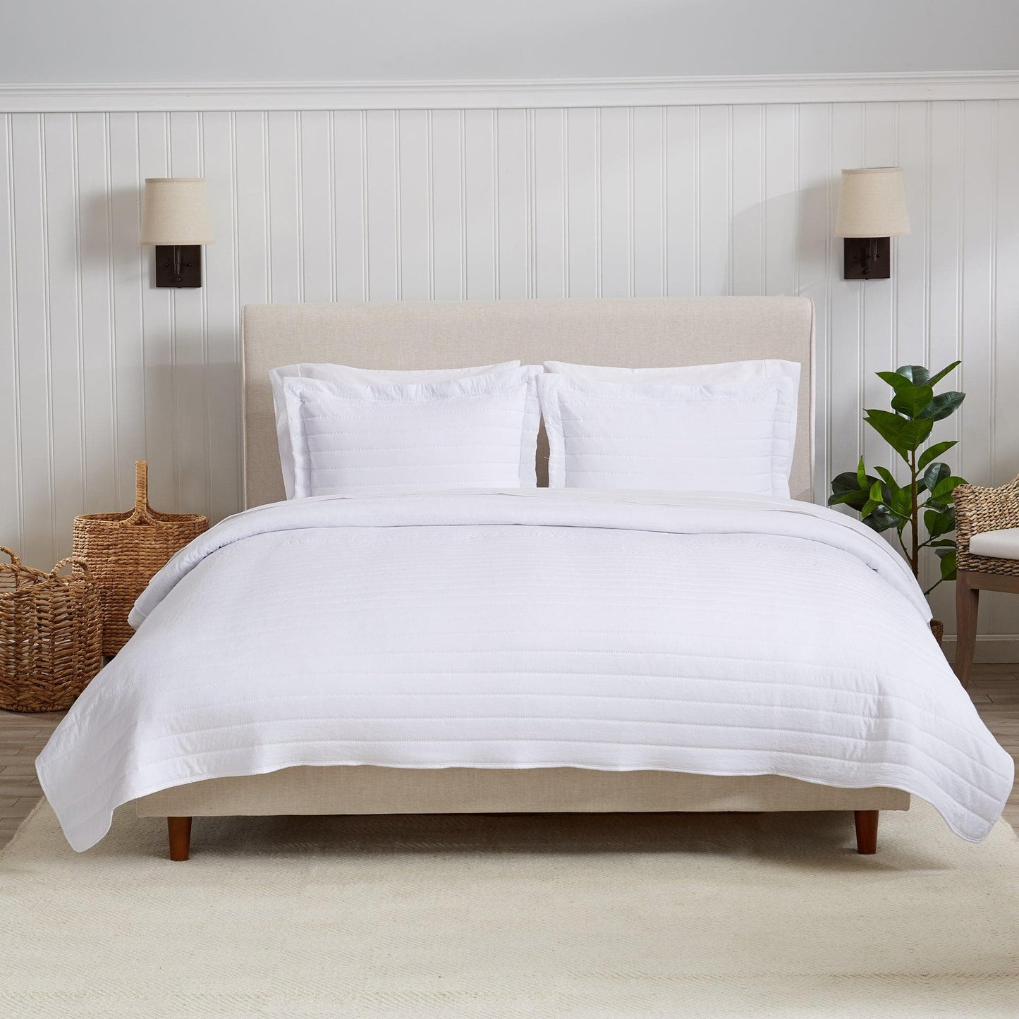 3 Piece Solid Striped Quilt From The Virginia Collection For Luxurious Breathable Bedroom Comfort