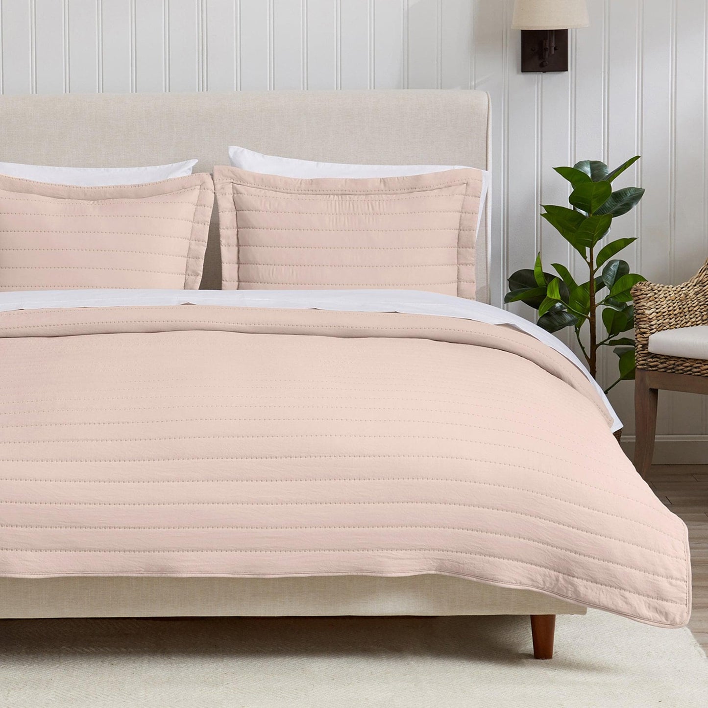 3 Piece Solid Striped Quilt From The Virginia Collection For Luxurious Breathable Bedroom Comfort