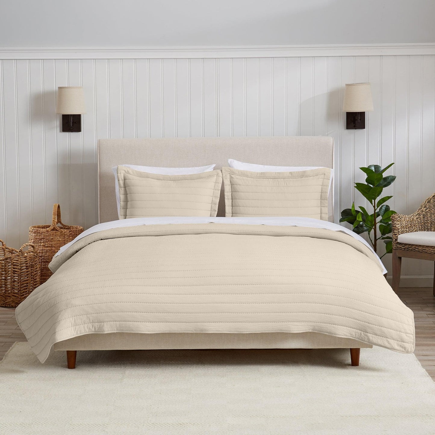 3 Piece Solid Striped Quilt From The Virginia Collection For Luxurious Breathable Bedroom Comfort