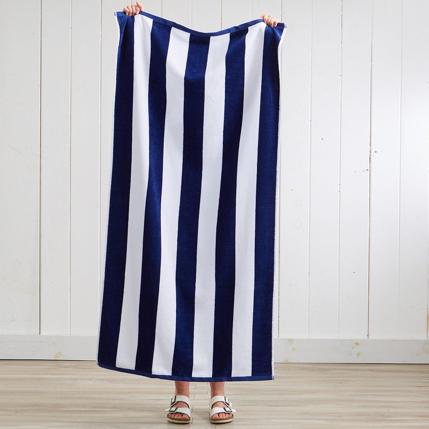 Oversized Cotton Velour Cabana Stripe Beach Towel Novia Collection Ultra Soft for Beach Poolside Camping