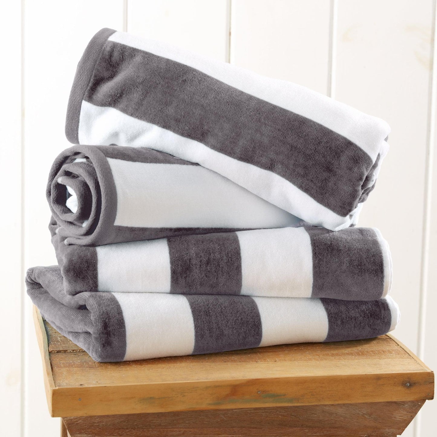 Oversized Cotton Velour Cabana Stripe Beach Towel Novia Collection Ultra Soft for Beach Poolside Camping