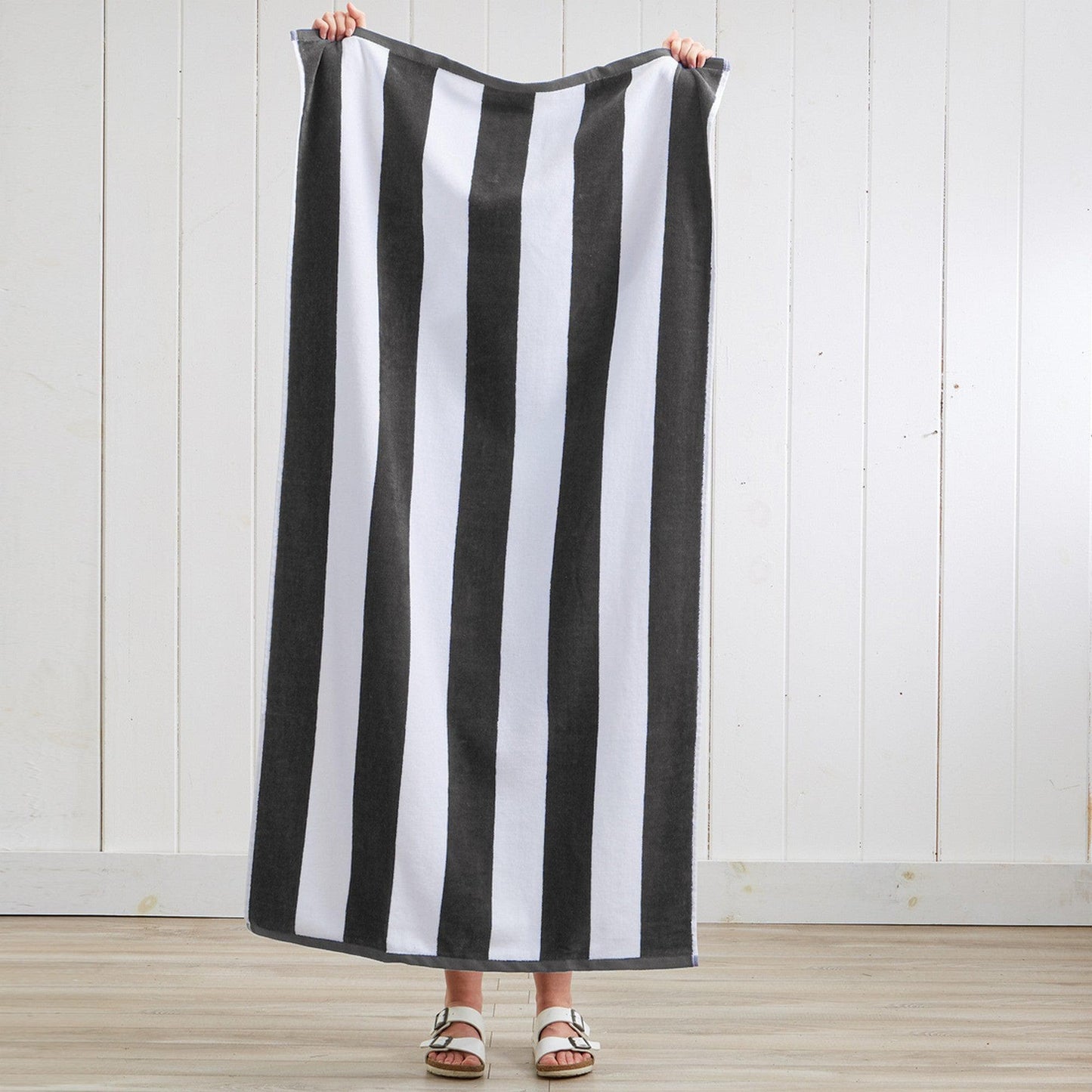 Oversized Cotton Velour Cabana Stripe Beach Towel Novia Collection Ultra Soft for Beach Poolside Camping