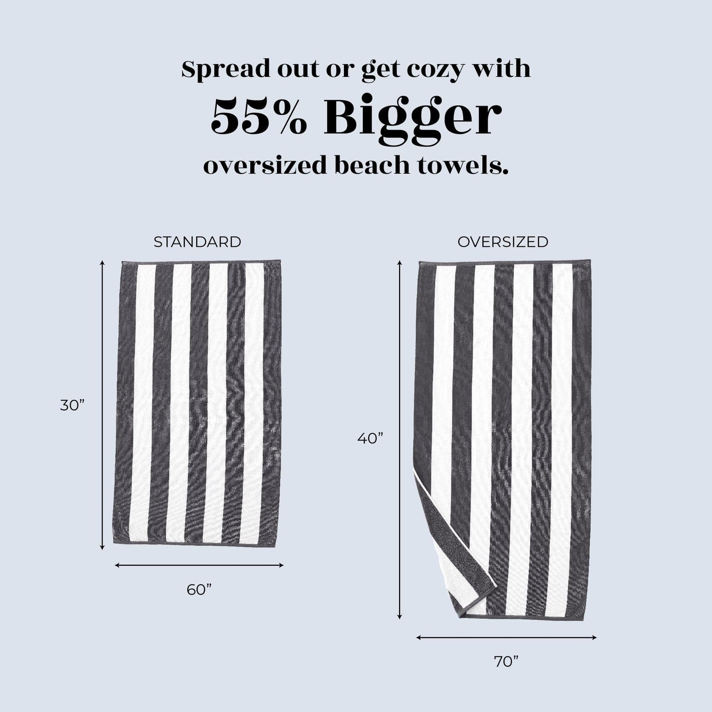 Oversized Cotton Velour Cabana Stripe Beach Towel Novia Collection Ultra Soft for Beach Poolside Camping