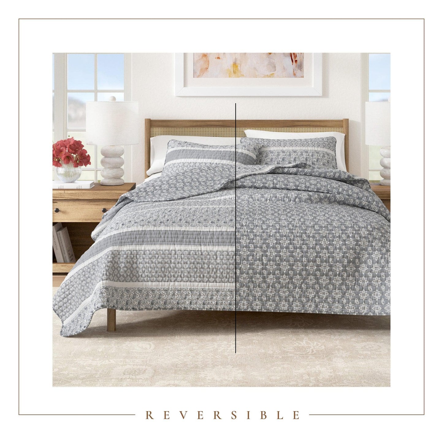 3 Piece Stripe Quilt Set Kadi Collection Soft Polyester Bedding For Bedroom Decor