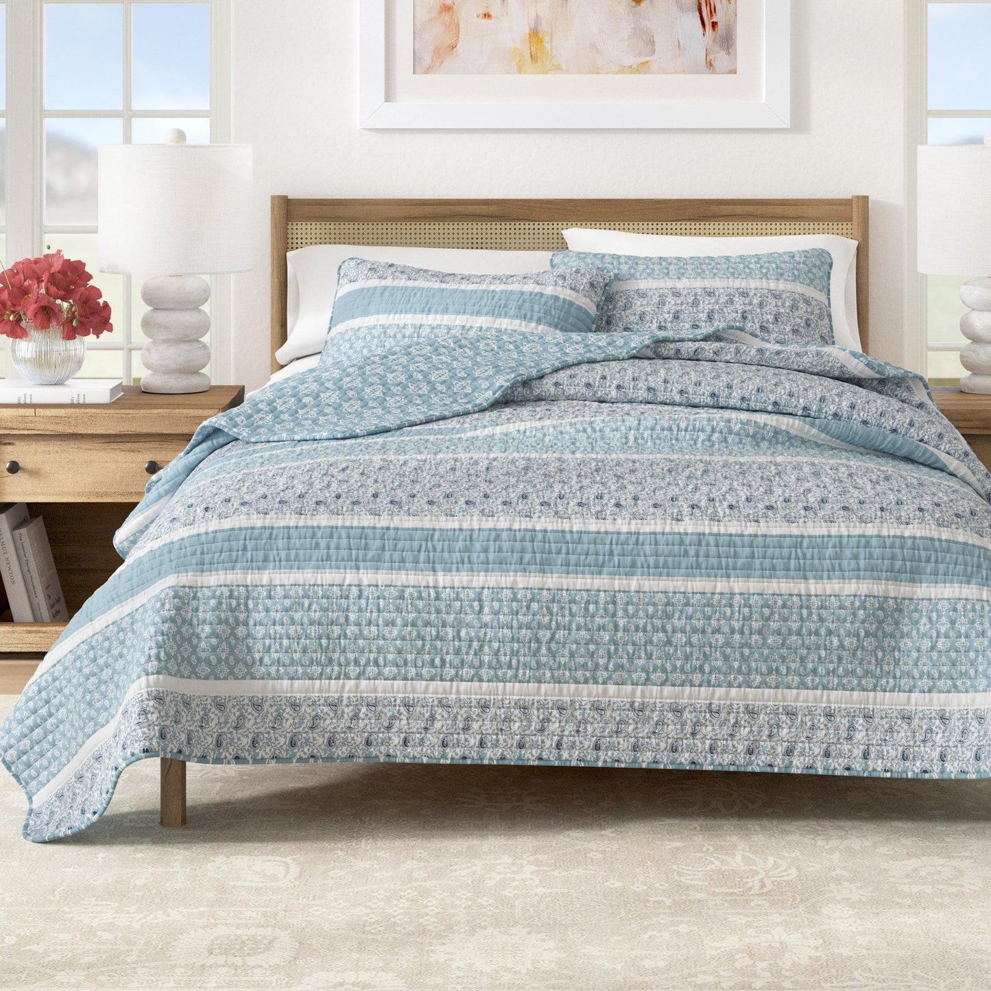 3 Piece Stripe Quilt Set Kadi Collection Soft Polyester Bedding For Bedroom Decor