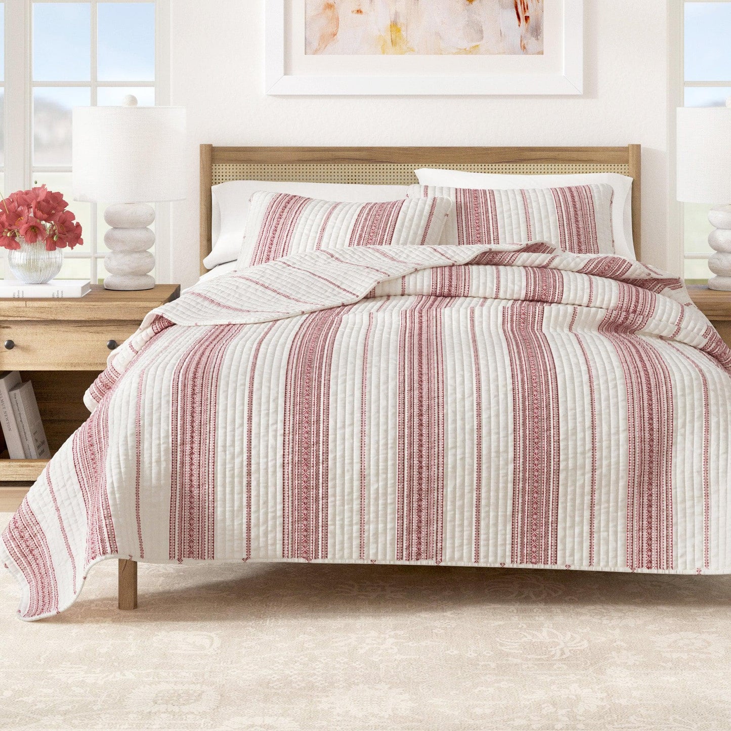 3-Piece Stripe Quilt Set Wesley Collection For Modern Bedding And Cozy Comfort Twin 2-Piece Includes Quilt And Sham