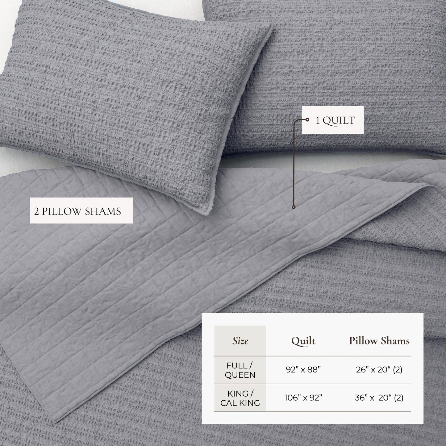 100 Percent Cotton Honeycomb Waffle Quilt Set Garment Washed Genevieve Collection
