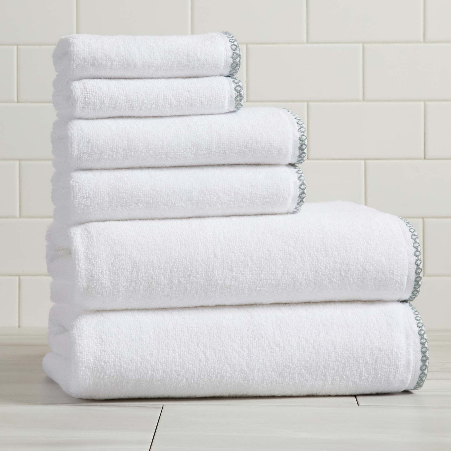 Cotton Border Stitched 6 Piece Towel Set Valery Collection Zero Twist Combed Cotton