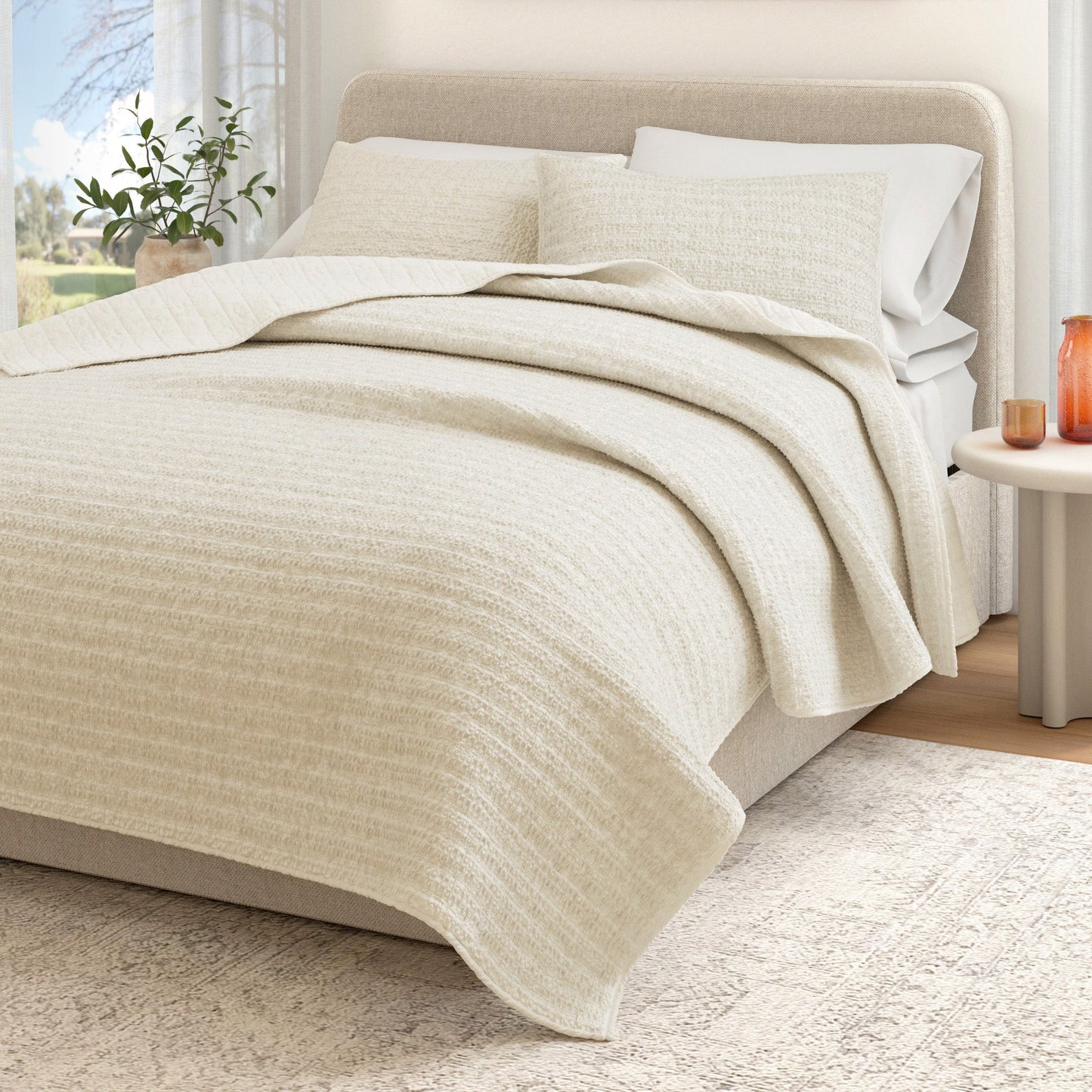 100 Percent Cotton Honeycomb Waffle Quilt Set Garment Washed Genevieve Collection