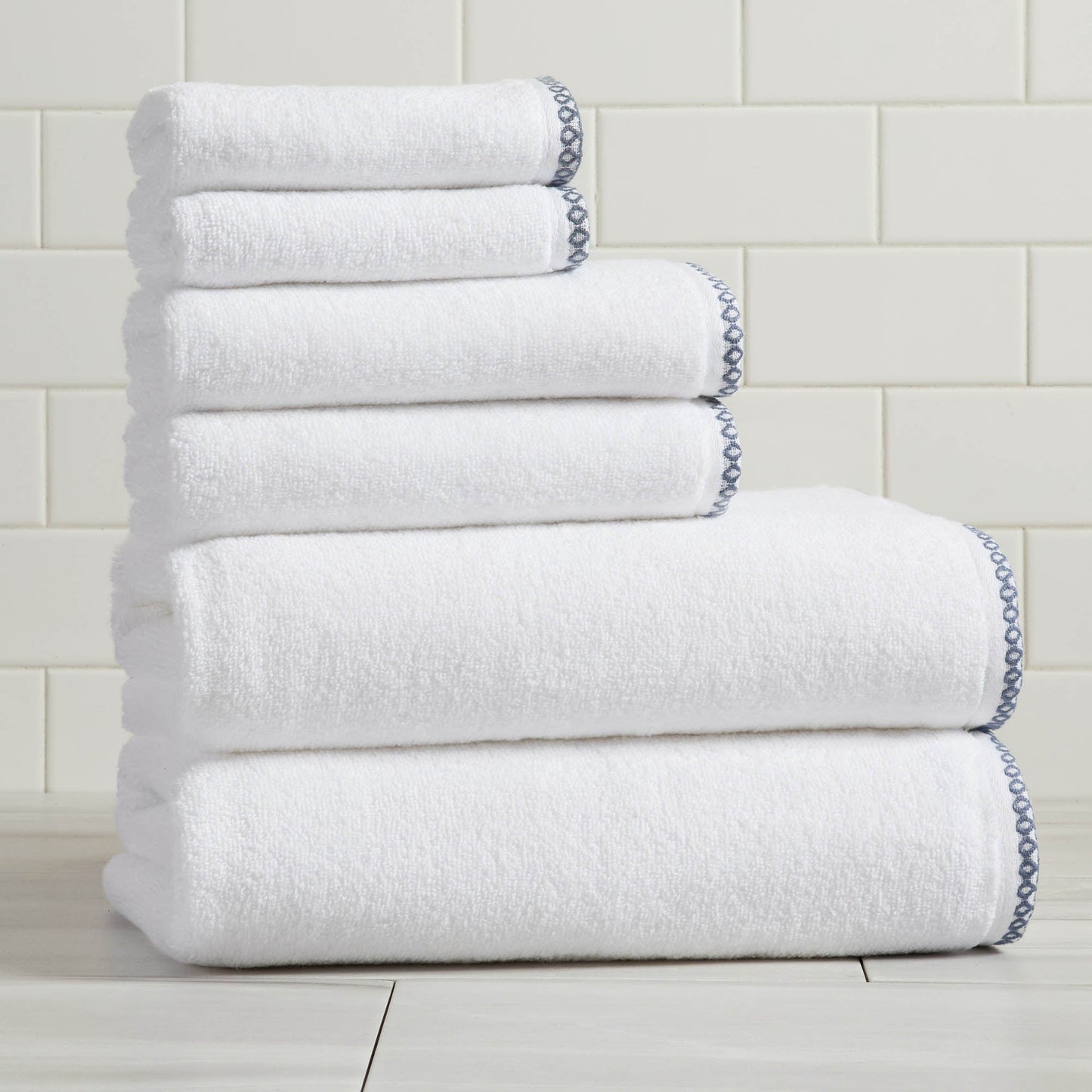 Cotton Border Stitched 6 Piece Towel Set Valery Collection Zero Twist Combed Cotton
