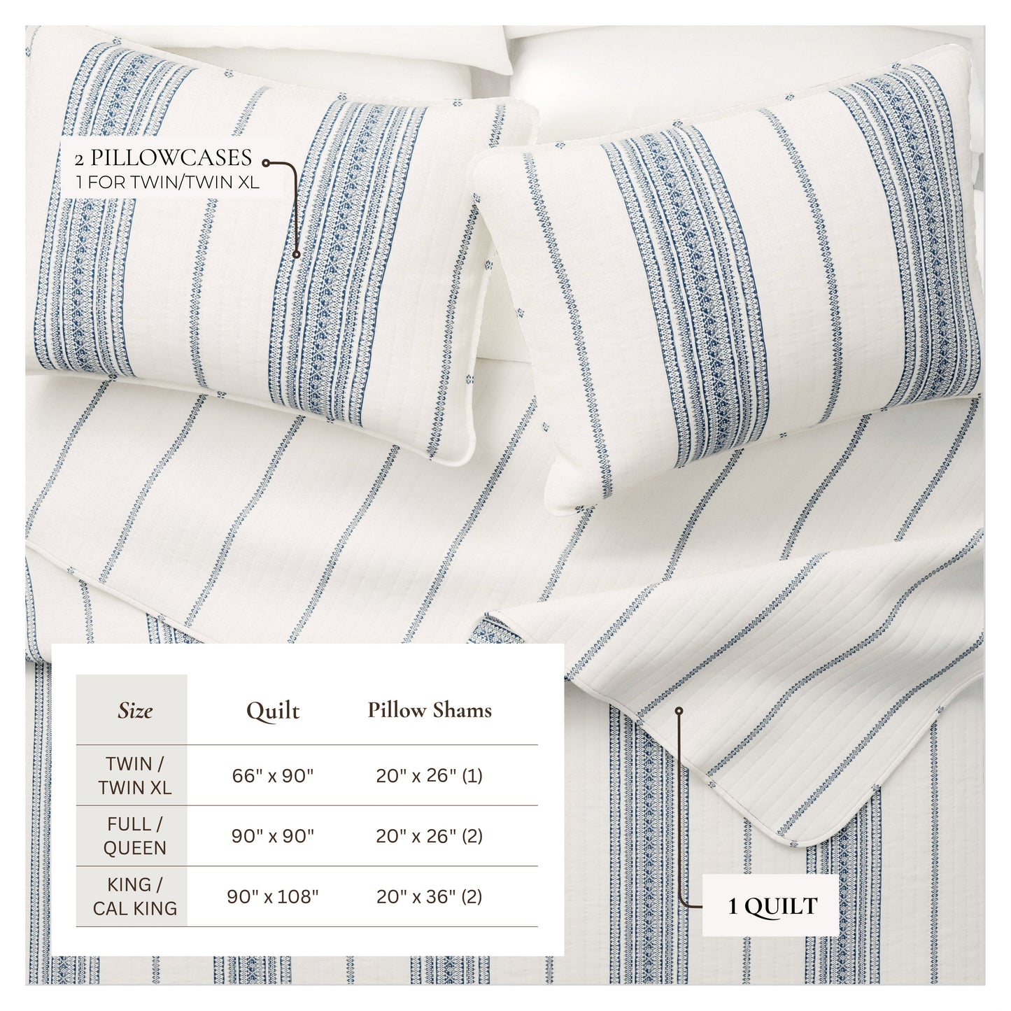 3-Piece Stripe Quilt Set Wesley Collection For Modern Bedding And Cozy Comfort Twin 2-Piece Includes Quilt And Sham