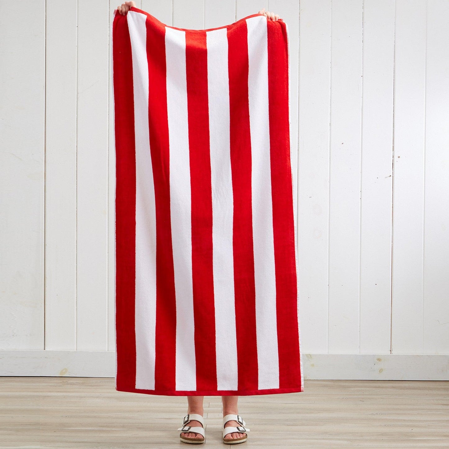 Oversized Cotton Velour Cabana Stripe Beach Towel Novia Collection Ultra Soft for Beach Poolside Camping