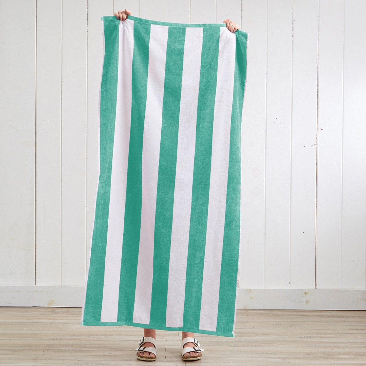 Oversized Cotton Velour Cabana Stripe Beach Towel Novia Collection Ultra Soft for Beach Poolside Camping