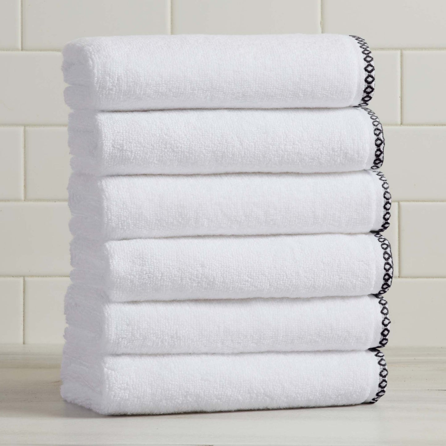 Cotton Border Stitched 6 Piece Towel Set Valery Collection Zero Twist Combed Cotton