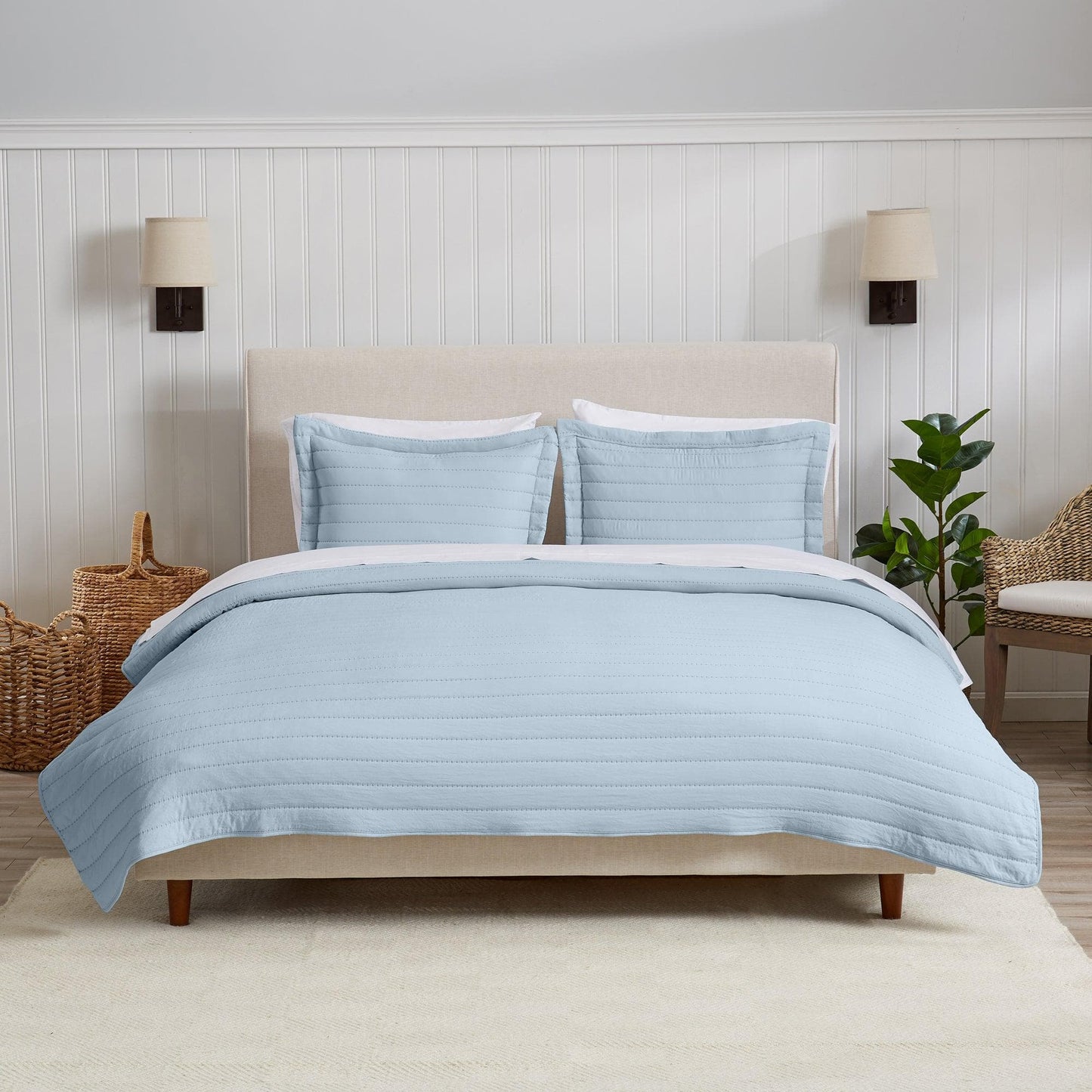 3 Piece Solid Striped Quilt From The Virginia Collection For Luxurious Breathable Bedroom Comfort