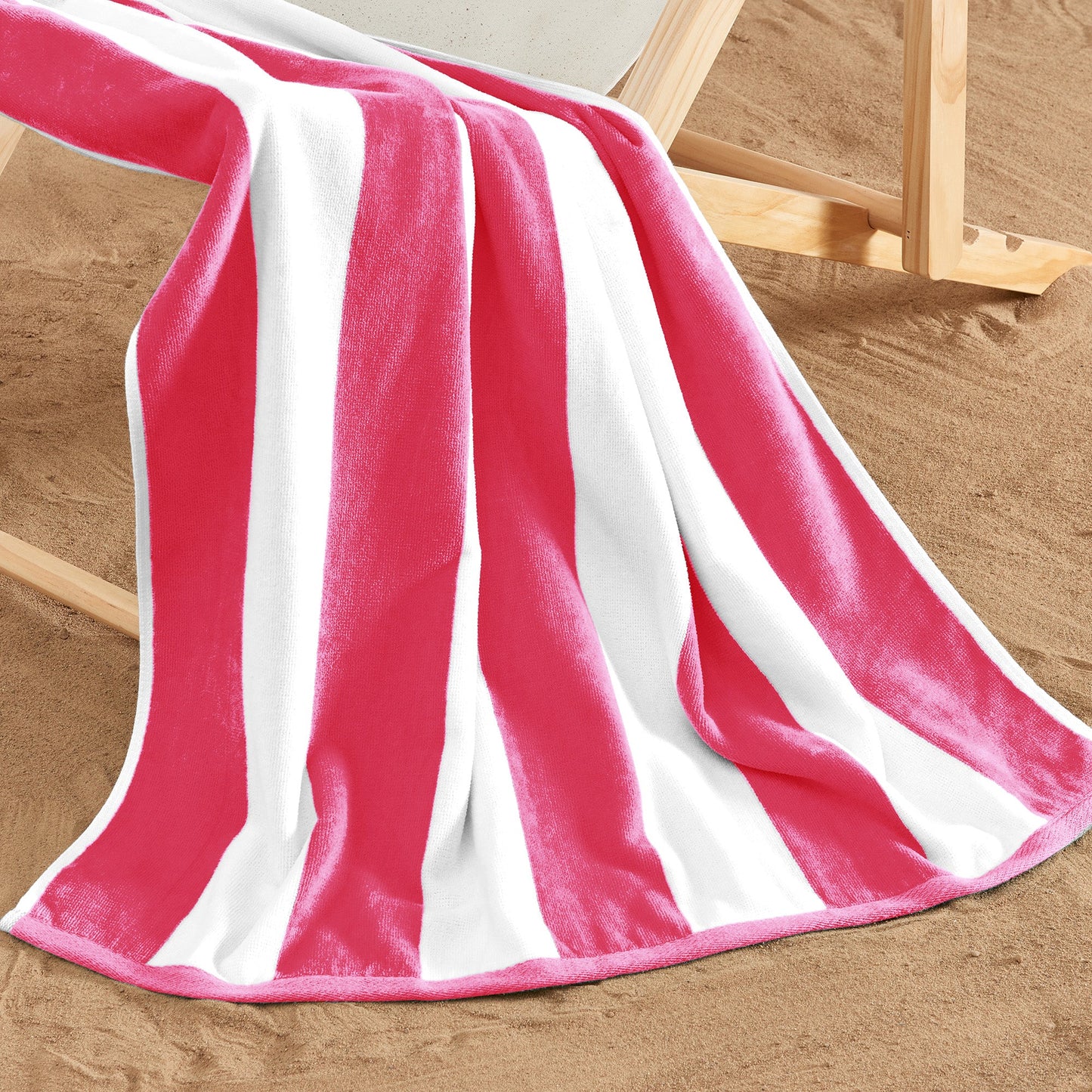 Oversized Cotton Velour Cabana Stripe Beach Towel Novia Collection Ultra Soft for Beach Poolside Camping
