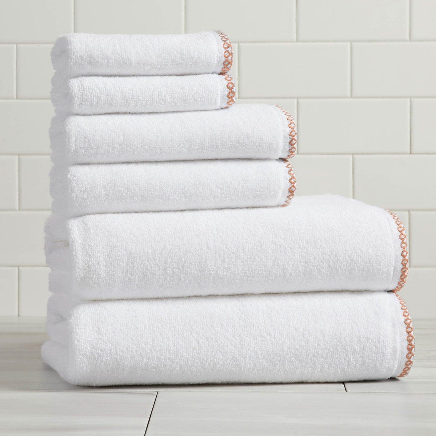 Cotton Border Stitched 6 Piece Towel Set Valery Collection Zero Twist Combed Cotton