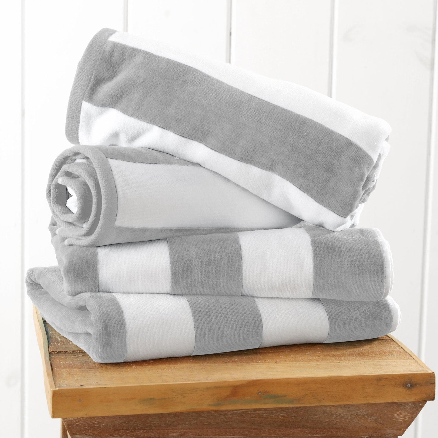 Oversized Cotton Velour Cabana Stripe Beach Towel Novia Collection Ultra Soft for Beach Poolside Camping